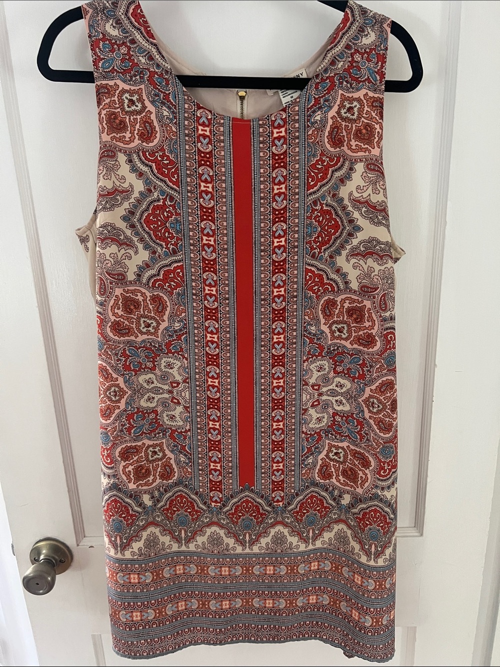 Artisan Sleeveless Paisley Shift Dress in Red and Cream Sz 12 Cottagecore